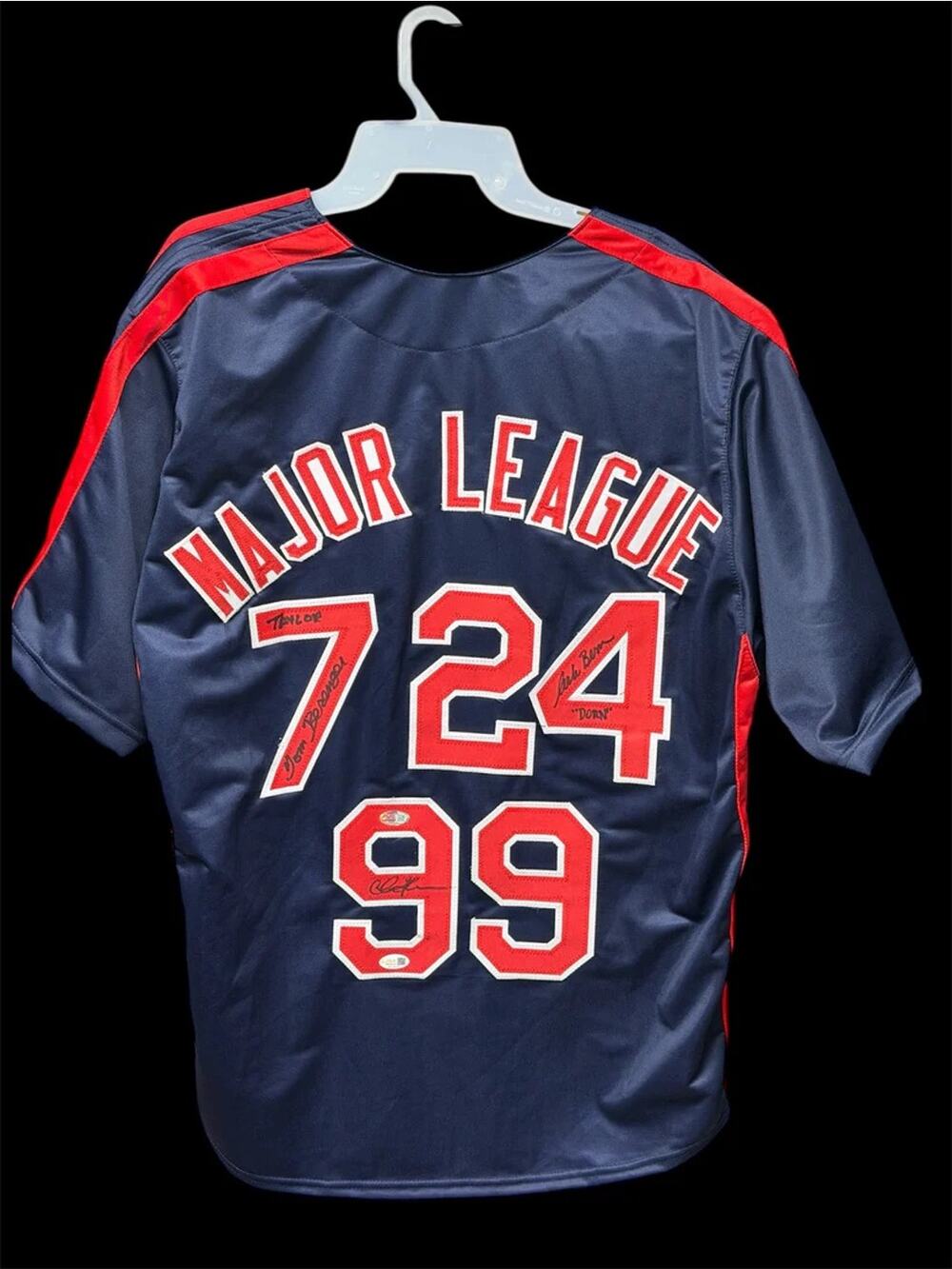Charlie Sheen, Tom Berenger & Corbin Bernsen Signed Major League Jersey